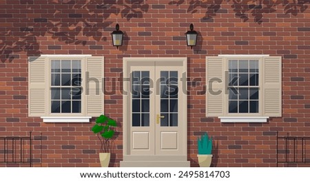 Similar – Image, Stock Photo Facade with 2 windows and broken wooden shutters. Abandoned house in Keyenberg / NRW, the village is to be destroyed by RWE to get climate-damaging brown coal.