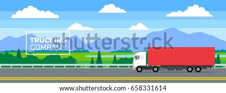 delivery truck moving on highway road .trucking company banner concept