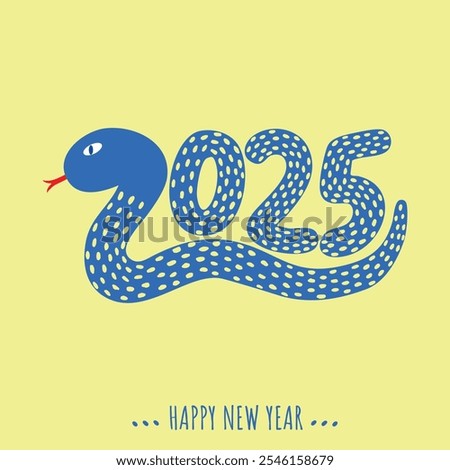 Symbol of the Year Stylized Blue Snake. 2025 Happy New Year.