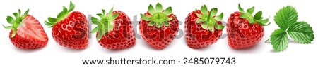 Similar – Image, Stock Photo One strawberry on green table. Part of a strawberry close-up