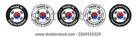 Set of Made in South Korea label icons. Made in South Korea logo symbol. Korean-made badge. South Korea flag. suitable for products of South Korea. vector illustration