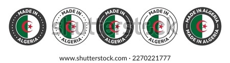 made in Algeria icon set. Algeria made product icon suitable for commerce business. Algeria badge, seal, sticker, logo, and symbol Variants. Isolated vector illustration