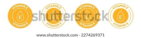 Vitamin E Icon set in 5 varients. Outlined vector logo sticker in yellow color. Suitable for Skincare products