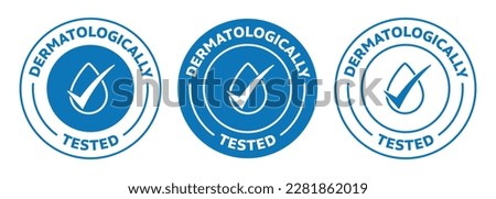 Icon set of the 'dermatologically tested' with water drope in blue color. vector illustration Foto stock © 