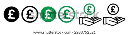 pound sign icon. sterling GBP coin symbol. british money sign. UK currency pound cash icon set. GBPcoin with hand in black and green color on Transparent Background - stock vector