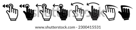 Swipe left icon set. drag or scroll to left side black editable hand sign. suitable for app or web ui design.