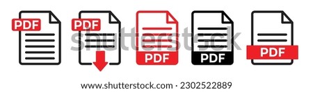 Set of pdf file icons for apps and websites.