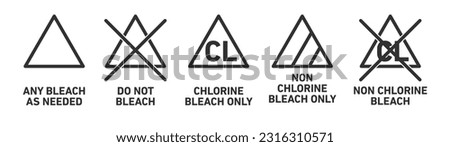 Set of any do not bleach, chlorine bleach only, non chlorine bleach only, non chlorine bleach icons.