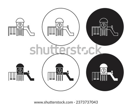 Playground icon set. children play area vector symbol. kids park sign. play area or zone sign in black filled and outlined style.