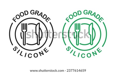 Food grade silicone icon set. plastic safety fork and glass vector symbol in black filled and outlined style.