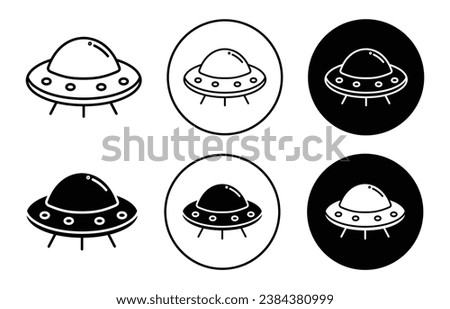 UFO Icon set. flying saucer vector symbol. alien space ship sign in black filled and outlined style.