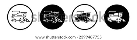 Combine harvester icon set. agricultural yield harvest vector symbol. agriculture harvest tractor machine sign in black filled and outlined style.