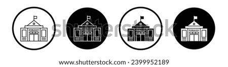 Embassy icon set. municipal hall vector symbol. government parliament buildign sign. historical american federal icon in black filled and outlined style.