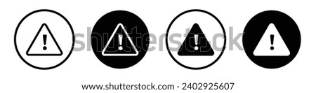 Risk icon set. important warning caution alert vector symbol. attention triangle hazard sign. danger threat warn icon. error signal warning mark icon in black filled and outlined style.