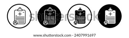 Medical report icon set. Clinic Doctors Heart diagnostic report vector symbol in a black filled and outlined style. Medic health record check sign.