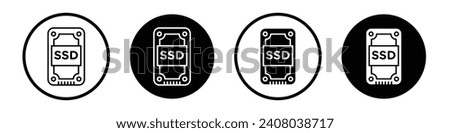 SSD icon set. Smart Hard drive storage vector symbol in a black filled and outlined style. Computer technology smart hard drive sign.