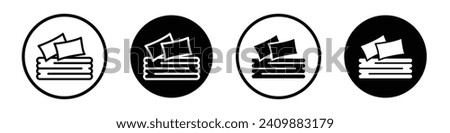 Bedding icon set. Bed linen pillow with sheet and blanket vector symbol in a black filled and outlined style. Bed with mattress cushion sign.