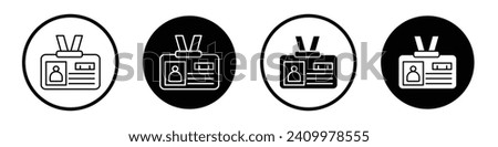 Identification badge icon set. Employee id card vector symbol in a black filled and outlined style. security person vcard sign.