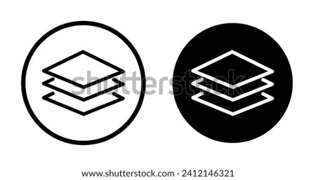 3 Layer icon set. Three floor level and paper stack vector symbol in a black filled and outlined style. Multiple flat layers sign.