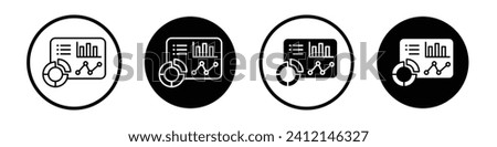 Dashboard icon set. Data analytics monitor widget vector symbol in a black filled and outlined style. Productivity optimization and performance report dashboard sign.