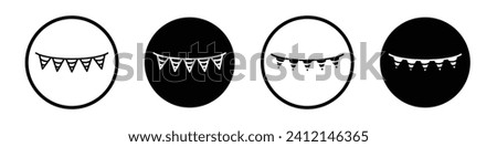 Party pennants icon set. Happy birthday bunting chain decoration vector symbol in a black filled and outlined style. Celebration pennants at party sign.