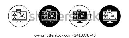 Online meeting icon set. Zoom Remote class learning video call vector symbol in a black filled and outlined style. Virtual online office work meeting sign.