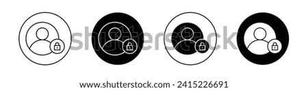 Account closed icon set. Account Security and Login Vector Symbol in a Black Filled and Outlined Style. Profile Privacy and Protection with User Lock Mechanism Sign.