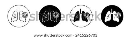 Pneumonia bacterium icon set. Pneumonia Asthma and Bacterium Inflammation vector symbol in a black filled and outlined style. Tuberculosis Lung Pulmonary Infection Sign.