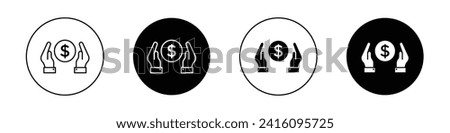 Advantage icon set. Growth buisnness benefit vector logo symbol in black filled and outlined style. Dollar acquisition label sign.
