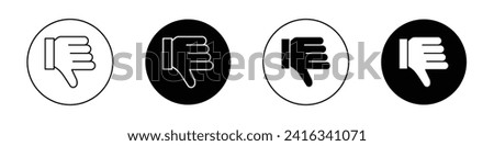 Dislike icon set. Thumb down vector logo symbol in black filled and outlined style. Unlike buisness sign.