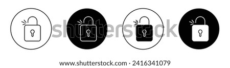 Unlock icon set. padlock vector logo symbol in black filled and outlined style. Open lock code logo.