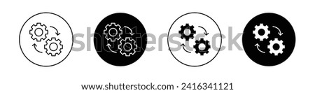 Integration icon set. Tech integrate system vector logo symbol in black filled and outlined style. Digital cog set process sign.