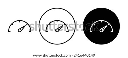 Performance indicator icon Set. Fast speedometer vector symbol in black filled and outlined style. High speed meter dashboard sign.