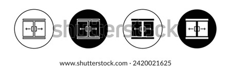 Sliding door icon set. Slide to open door arrow vector symbol in a black filled and outlined style.Automatic open glass sign.