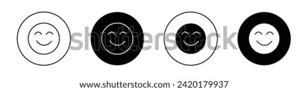 Improves mood and focus icon set. Happy and Good emotions vector symbol in a black filled and outlined style. Happy customer face sign.