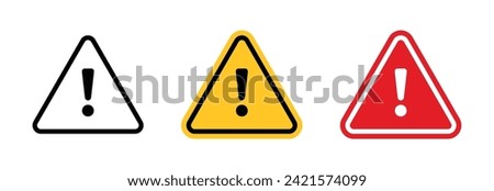 Attention Icon Set. Danger Caution or Alert Risk Warning Vector Symbol in a black filled and outlined style. Safety Notice Sign.