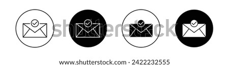 Approved Message Icon Set. Confirm Subscription Check Mail Vector Symbol in a black filled and outlined style. Email Marketing Vote Sign.