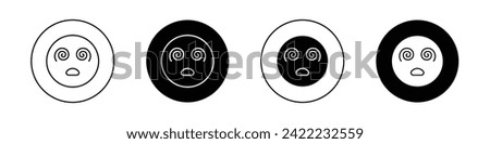 Hypnotized Emoji Icon Set. Abstract Eye Crazy Face Vector Symbol in a black filled and outlined style. Dizzy Heart Art Sign.