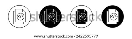 HTML Script Icon Set. Code Tag and Web Programming Vector symbol in a black filled and outlined style. Digital Creation Sign