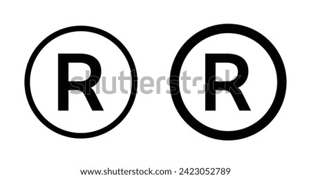 Registered Symbol Icon Set. Register Mark Vector symbol in a black filled and outlined style. Brand Protection Sign