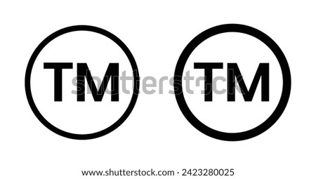 TM Trademark Icon Set. Trade Sign and Logo Vector symbol in a black filled and outlined style. Brand Protection Sign