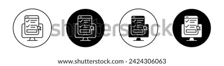 Online Test Icon Set. Exam list questionnaire vector symbol in a black filled and outlined style. Knowledge Test Sign.