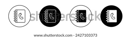 Phonebook Icon Set. Contact Book Directory Vector Symbol in a Black Filled and Outlined Style. Information Hub Sign.