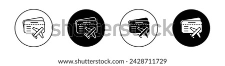 Air Tickets Icon Set. Flight Plane Travel Vector Symbol in a Black Filled and Outlined Style. Journey Awaits Sign.