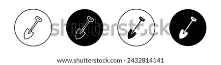 Shovel Icon Set. Spade dig soil vector symbol in a black filled and outlined style. Groundwork Tool Sign.