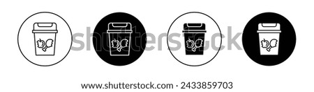 Food Waste Icon Set. Food waste trash vector symbol in a black filled and outlined style. Leftover Reduce Sign.