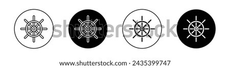 Ship Wheel Icon Set. Captain Boat Steering helm vector symbol in a black filled and outlined style. Old Navy Ship Rubber Wheel Sign.