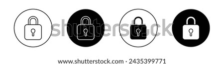 Padlock Icon Set. Lock unlock key vector symbol in a black filled and outlined style. Secure Lock Sign.