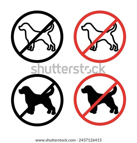 No Dogs Allowed Sign Icon Set. Pet Dog entry ban vector symbol in a black filled and outlined style. Paws Off Sign.