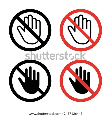 Stop sign icon Set. Illegal entry and Red ban Stop sign vector symbol in a black filled and outlined style. Red Stop Safety Sign.